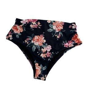 CUPSHE Women's blue floral high waist rushed bikini bottom size 2X